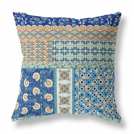 HOMEROOTS 18 in. Patch Indoor & Outdoor Zippered Throw Pillow Navy Blue & Orange 410991